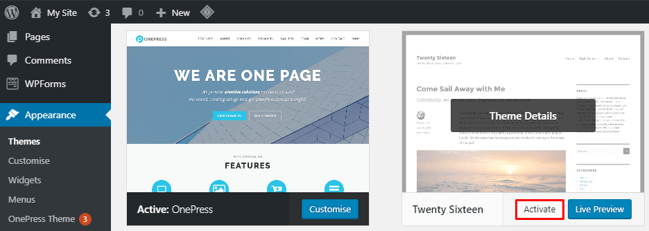 WordPress Admin Area