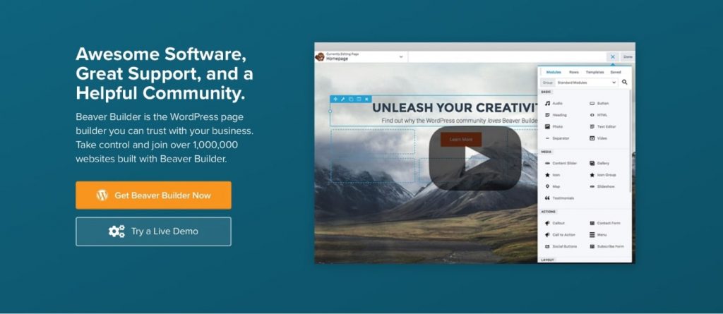 Beaver Builder page builder to build a website from scratch in WordPress