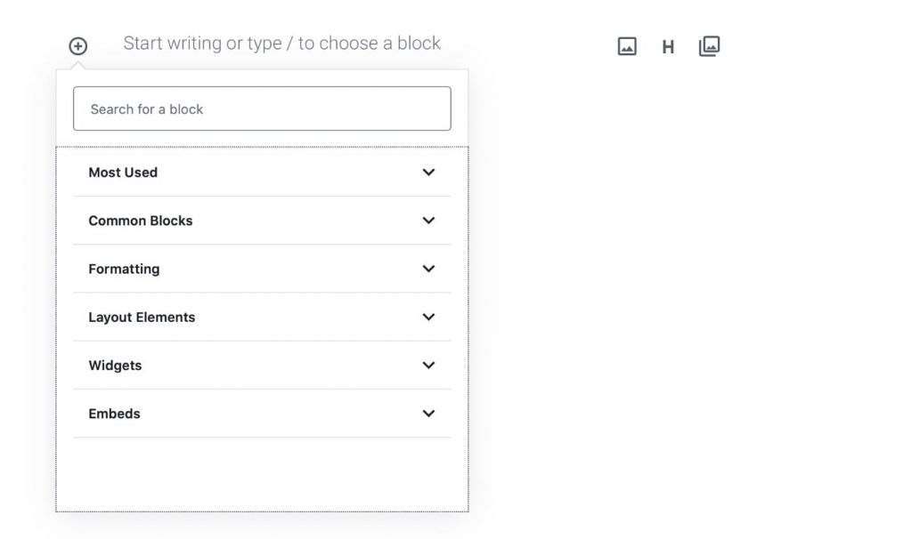 Gutenberg blocks in the editor
