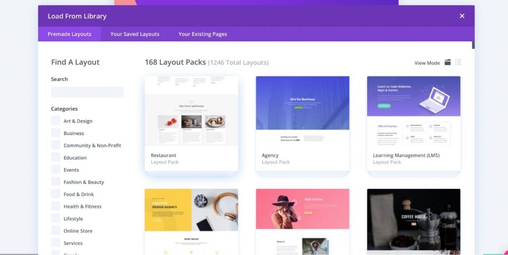 Layout library of Divi Builder
