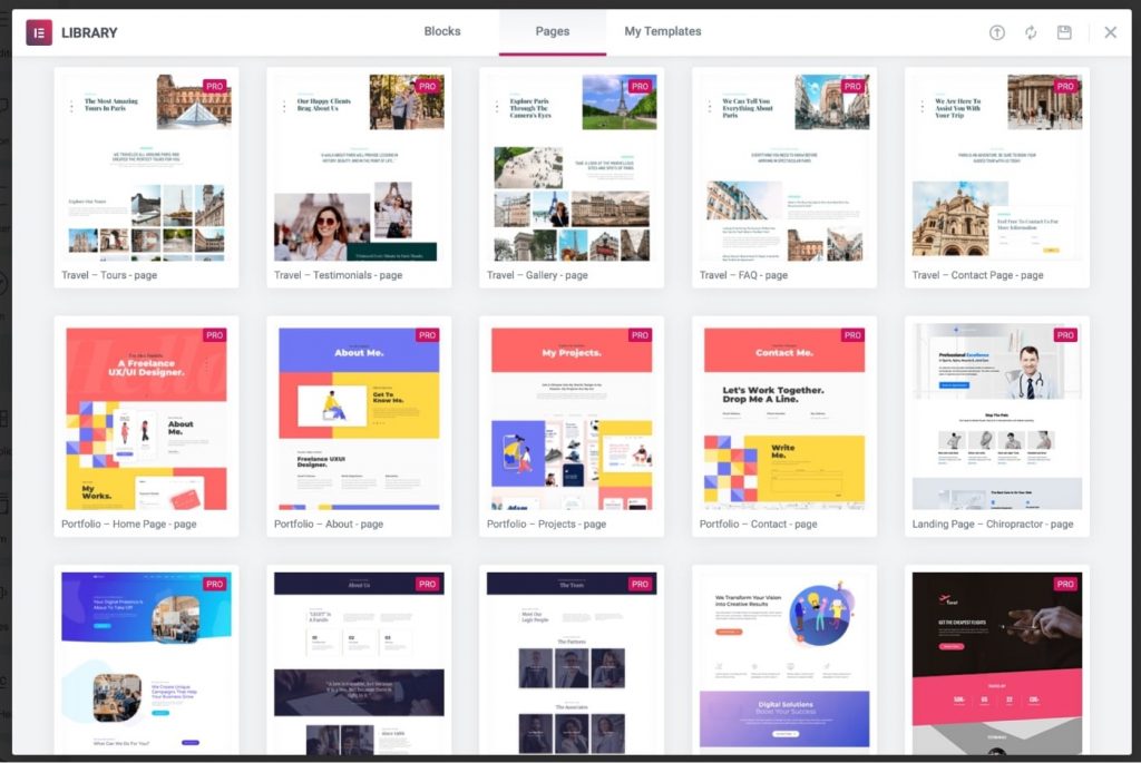 Elementor template library