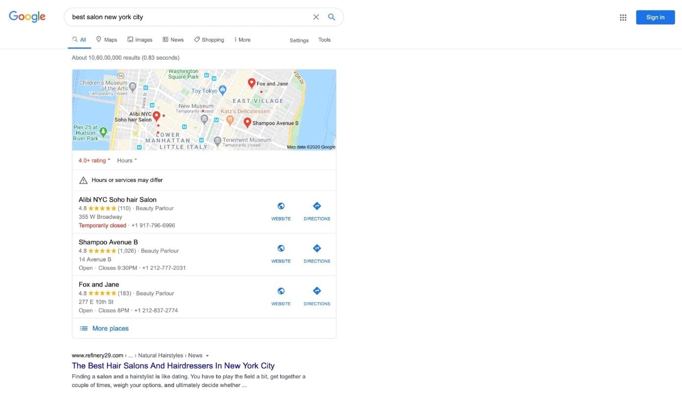 Google search results