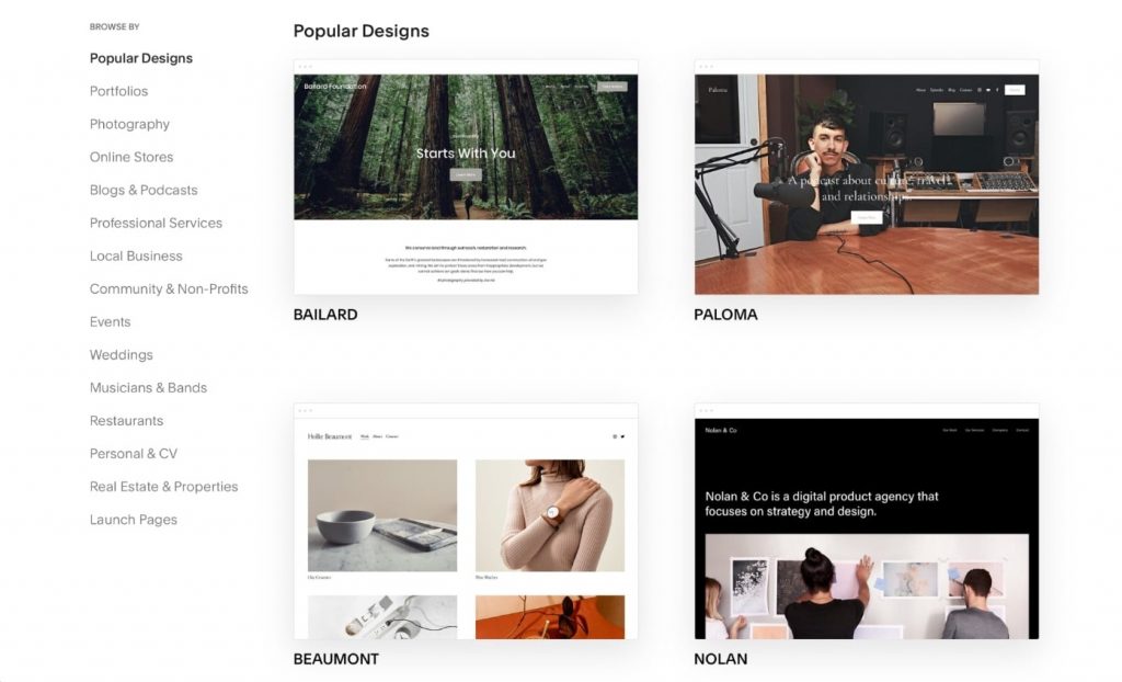 Layout collection of Squarespace