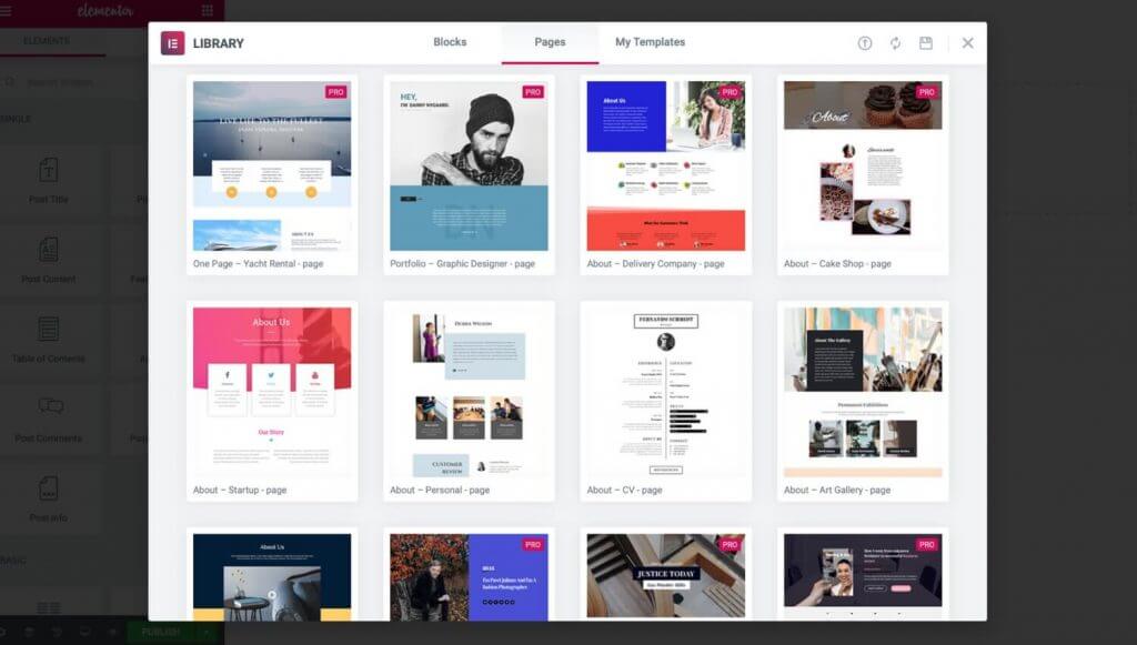 Template library in Elementor