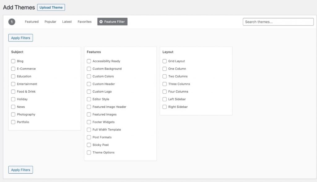 Theme categories in WordPress