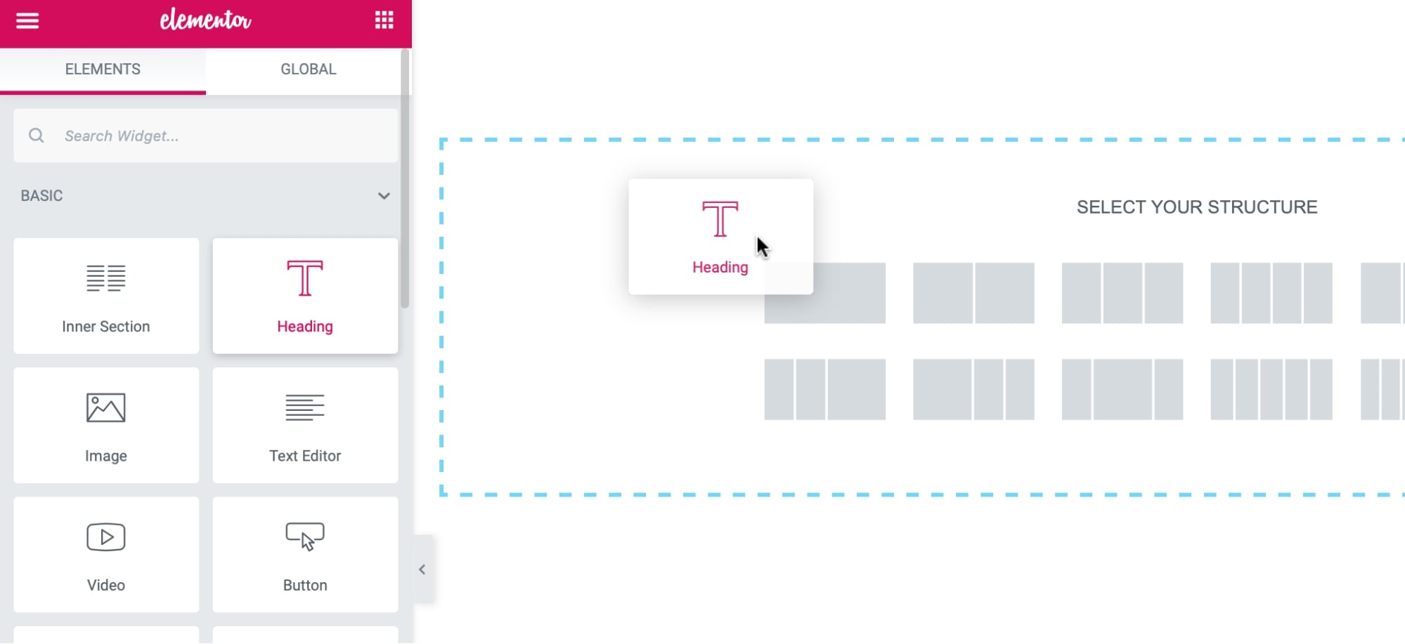 Elementor row structure