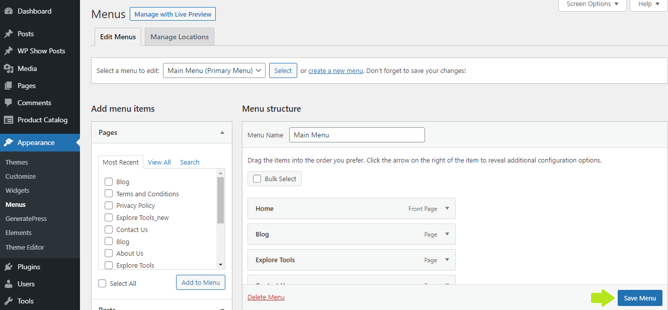 Editing WordPress menu