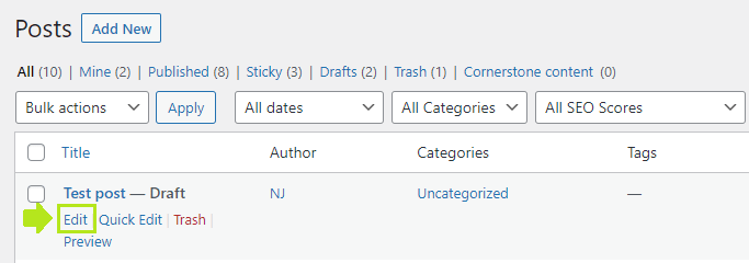 Editing existing post on WordPress