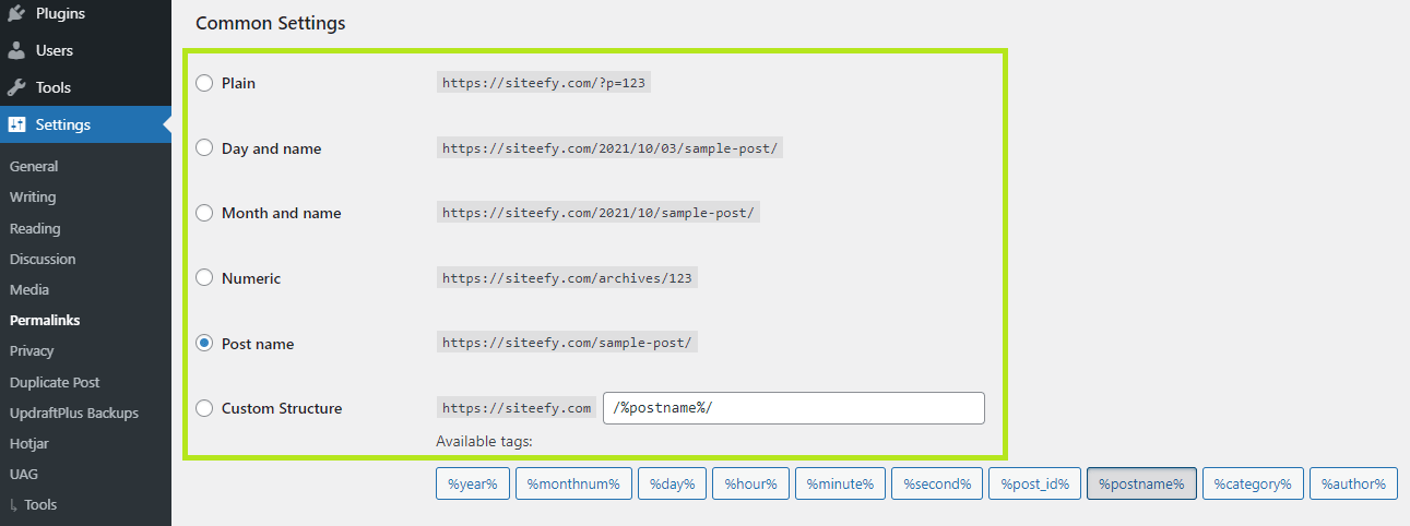 Permalinks Settings WordPress
