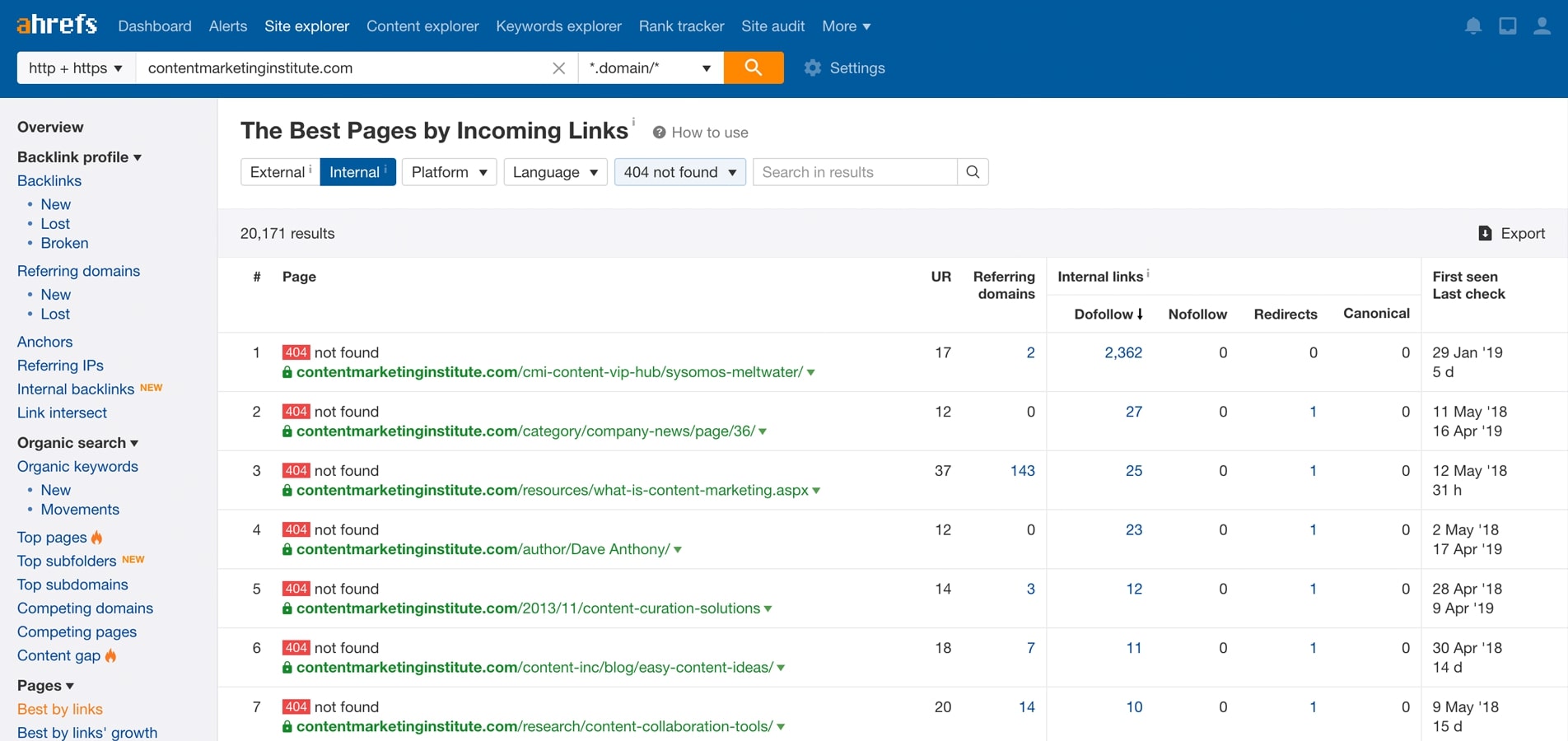 Ahrefs broken link checker