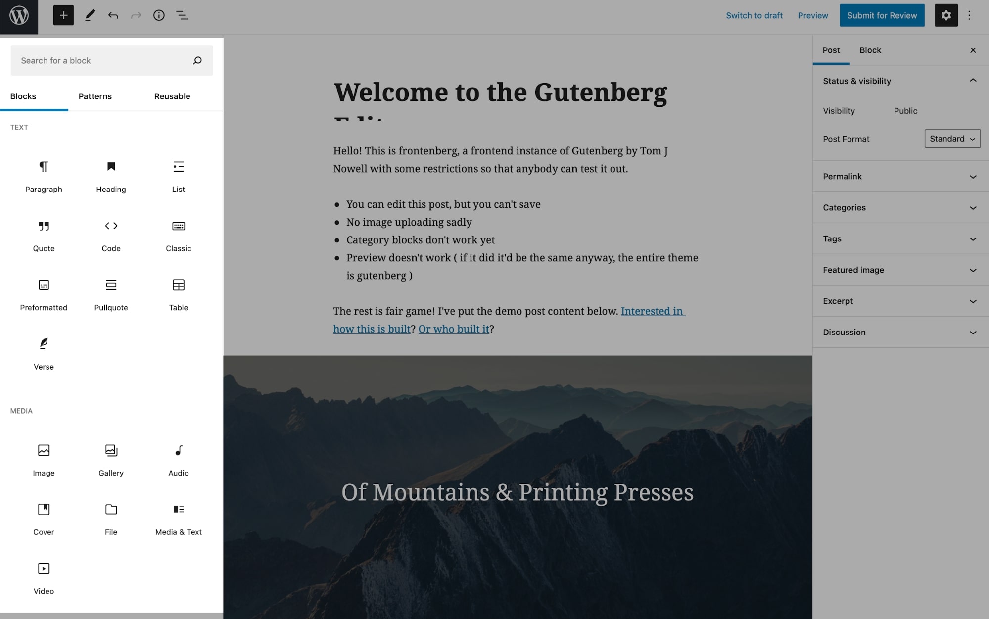 Blocks in the Gutenberg editor