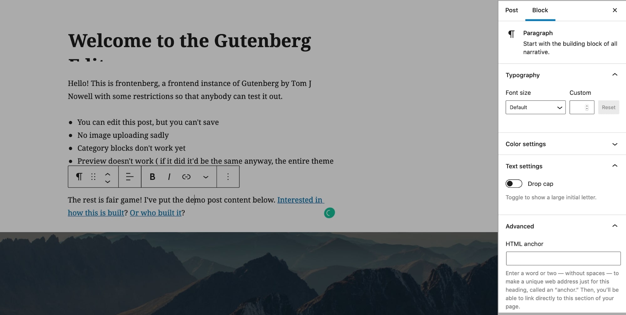 Gutenberg Block customization settings
