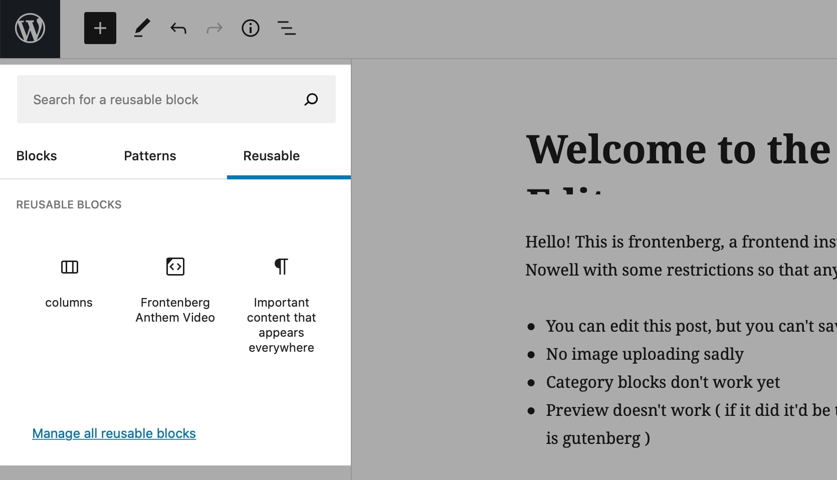 Reusable Blocks in the Gutenberg editor