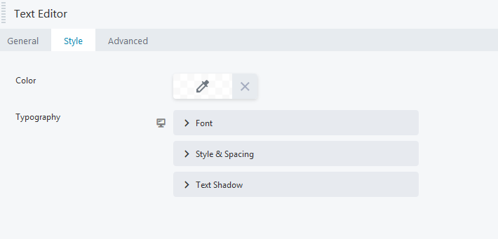 Text editor style for editing font size, color on home page