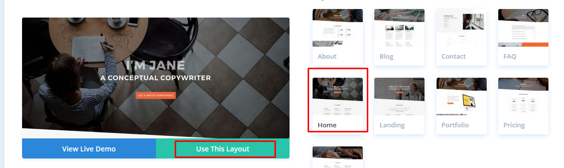 select home divi builder layout to edit wordpress home page