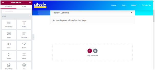 Elementor has a sidebar and live preview mode