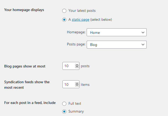Select the home page under static page