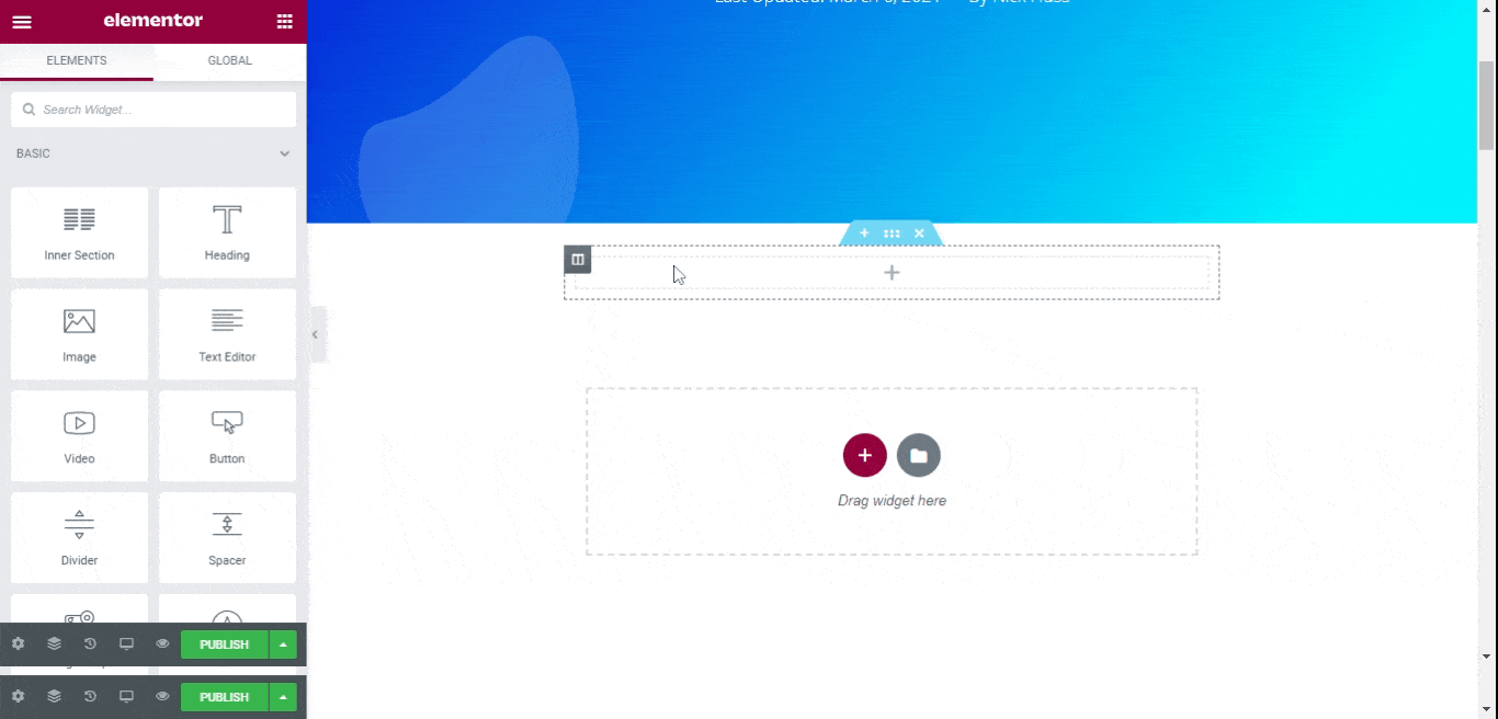 Drag and drop editing with Elementor
