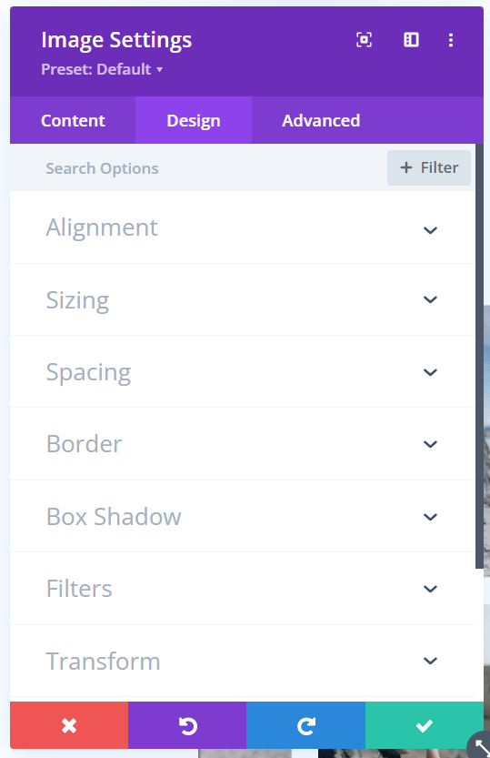 Advanced image settings in Divi