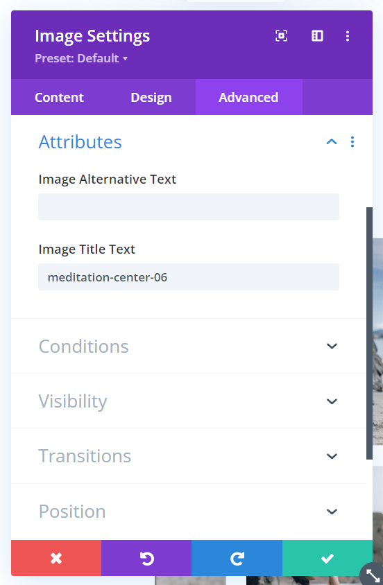 Attributes settings in Divi