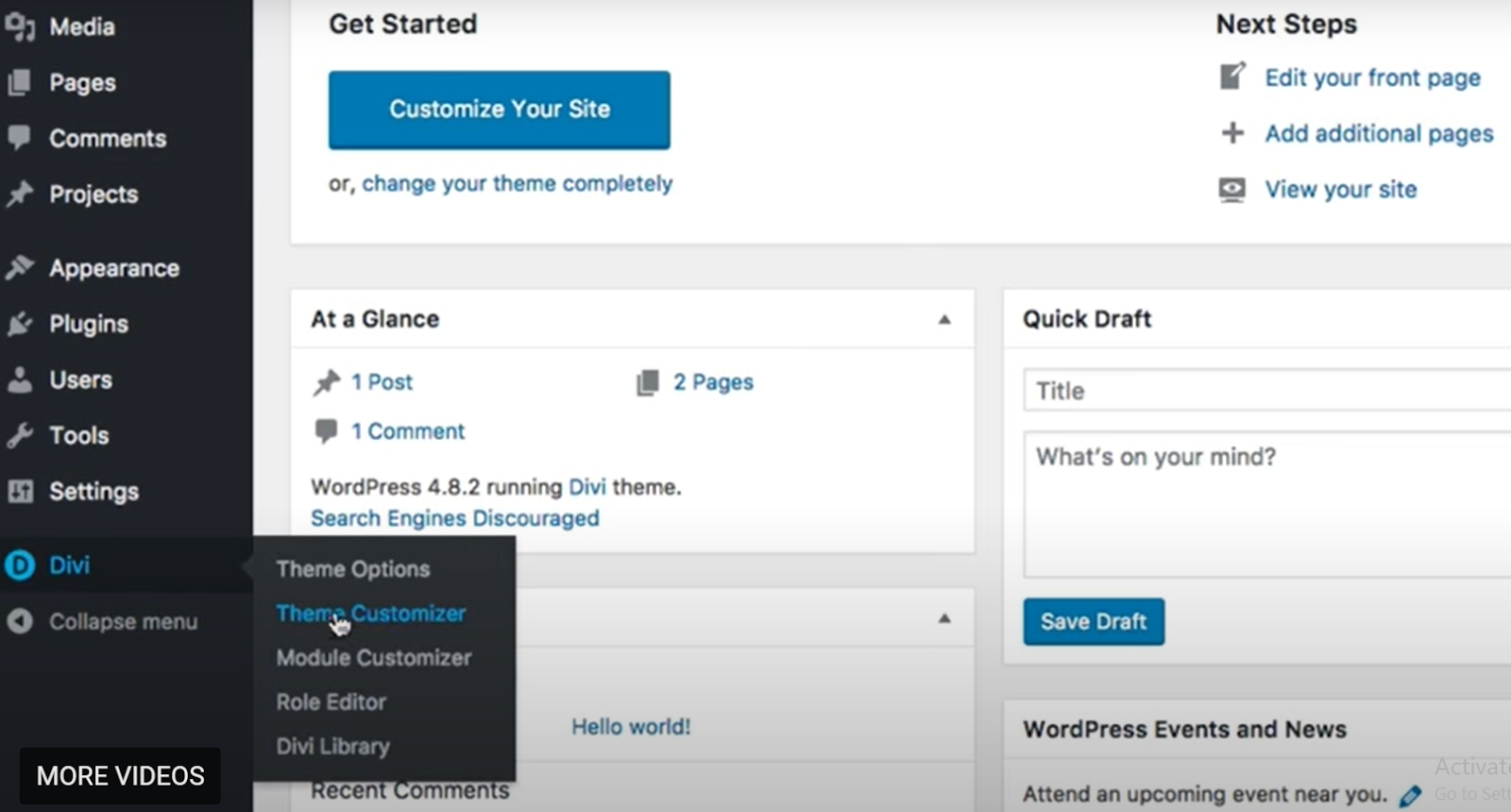 Theme customizer in Divi