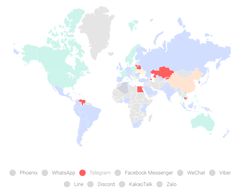 Map of Telegram's popularity