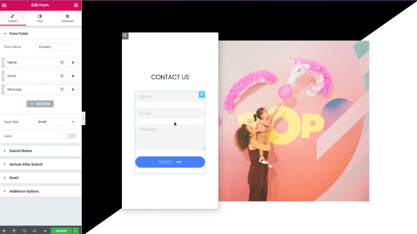 Editing a form using Elementor