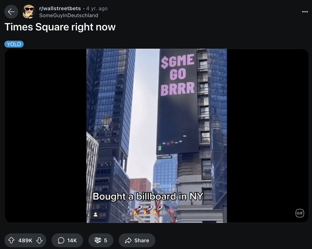 Times Square right now on Reddit 489K upvotes