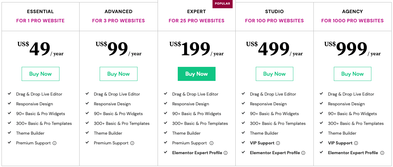 Elementor Pro Pricing