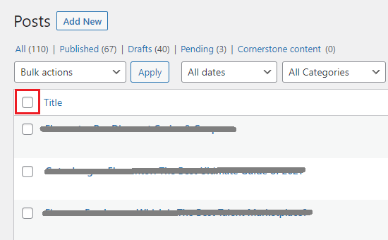 WordPress bulk select all post posts feature