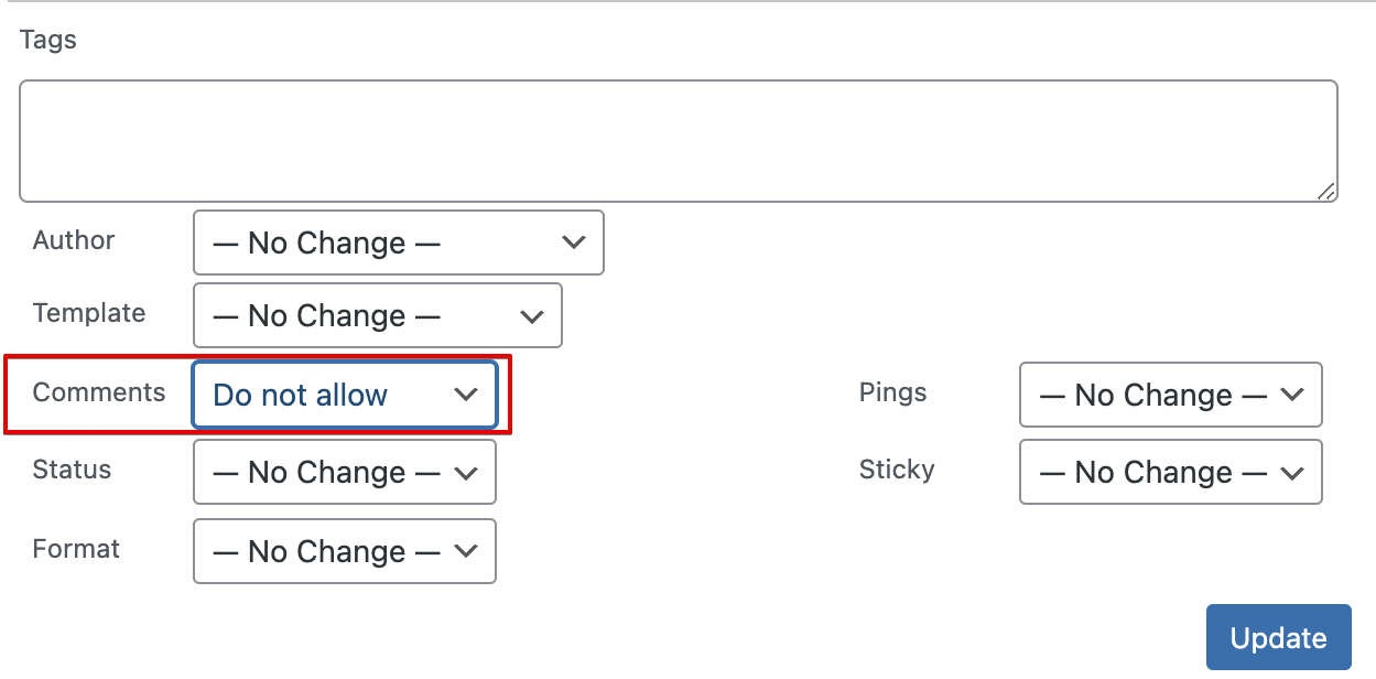 WordPress bulk do not allow comments feaure