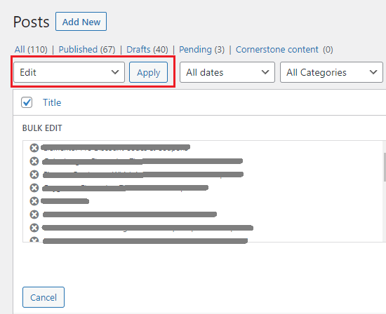 WordPress bulk edit all post feature