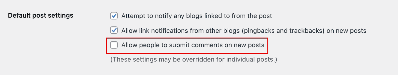 WordPress default post settings
