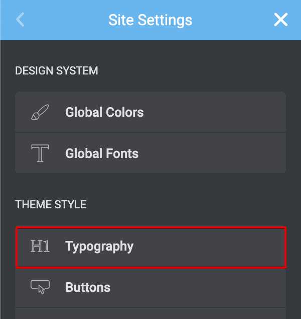 Elementor site settings