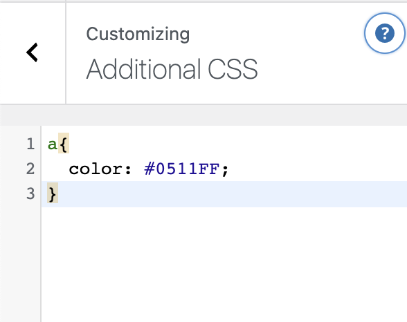 Adding color hex code #0511FF to the website links in the WordPress additional CSS tool