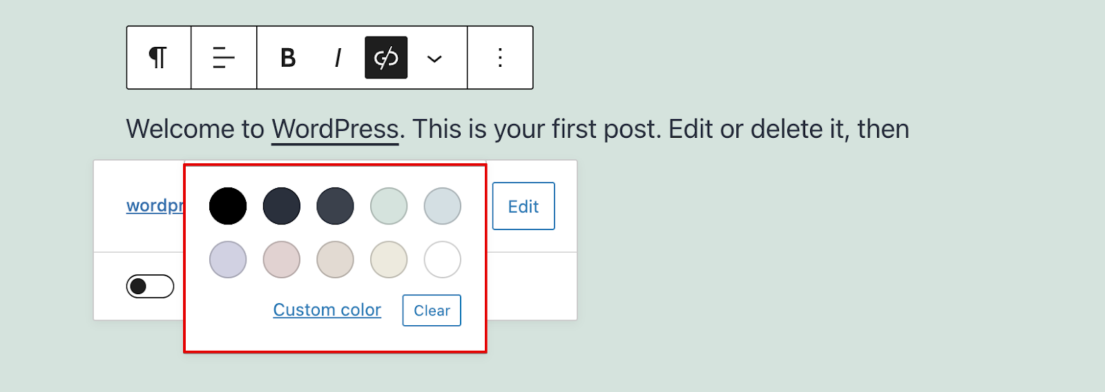 WordPress Gutenberg text color options