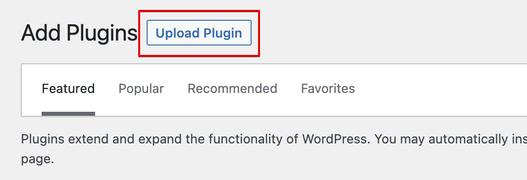 WordPress "Upload Plugin" button