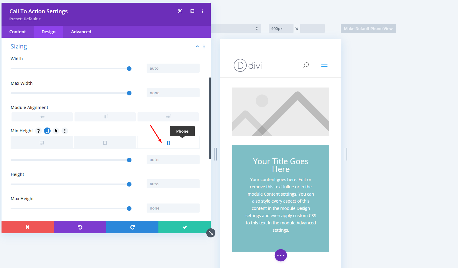 divi mobile settings