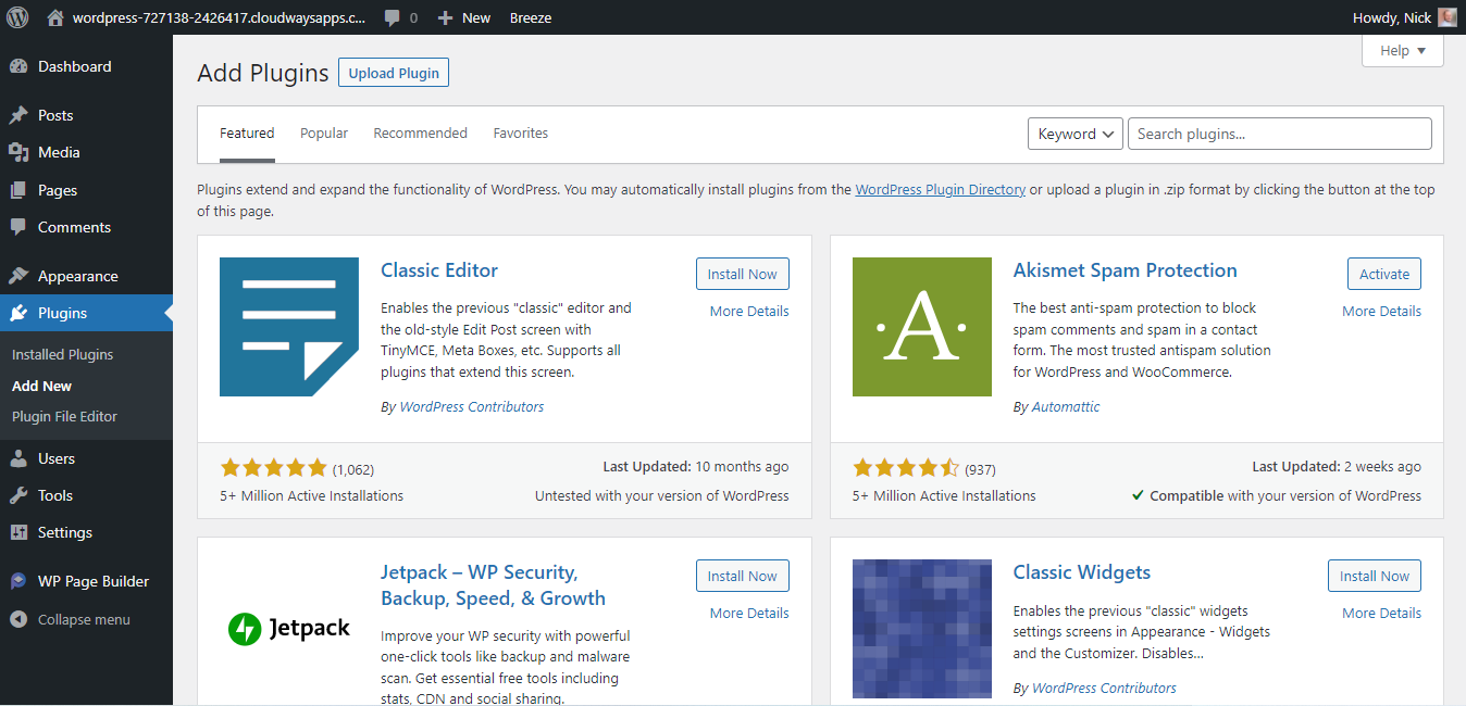 WordPress Plugins Repository inside WP Dashboard
