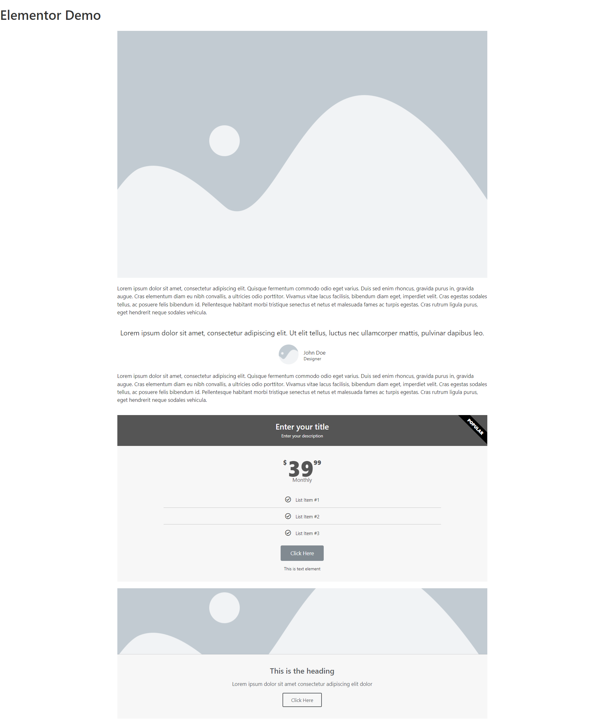 Elementor custom landing page
