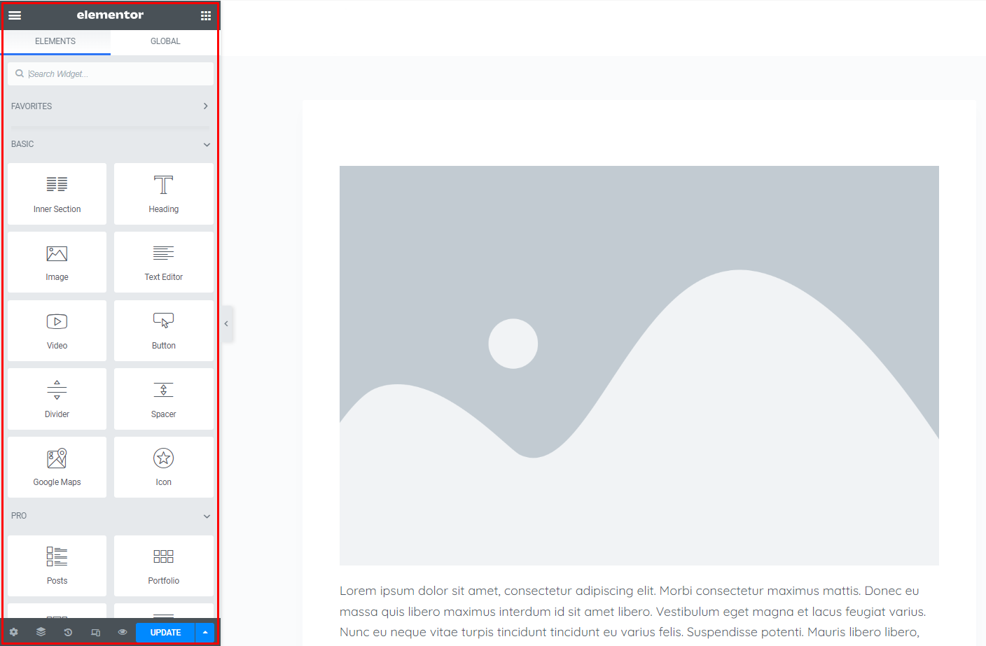 Elementor left sidebar