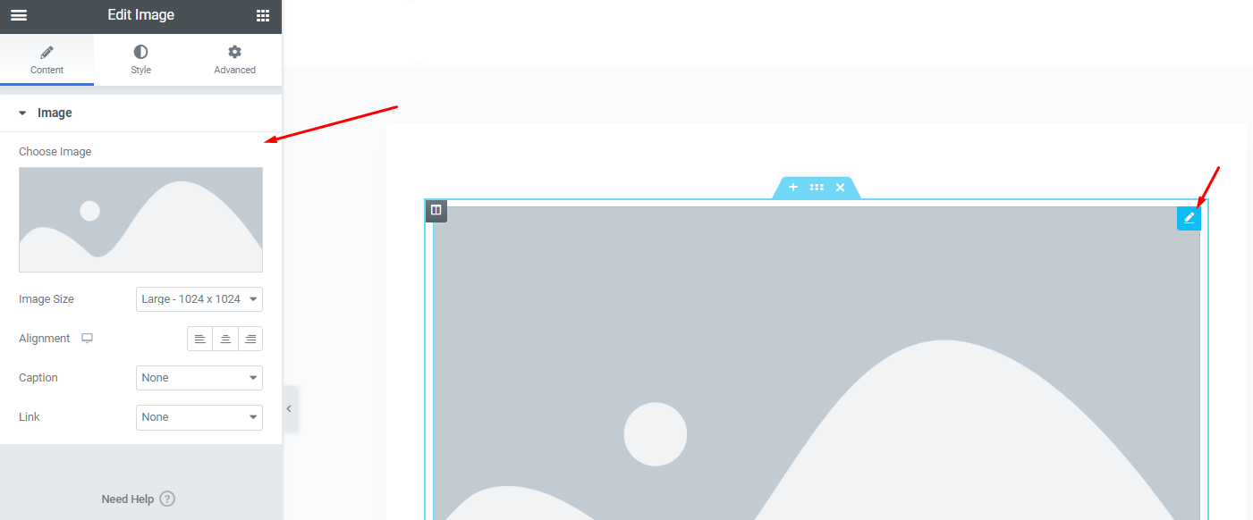 Elementor widget edit settings