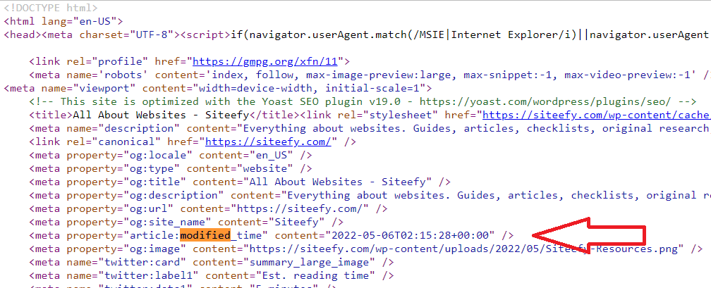 Last modified date on Siteefy's view page source