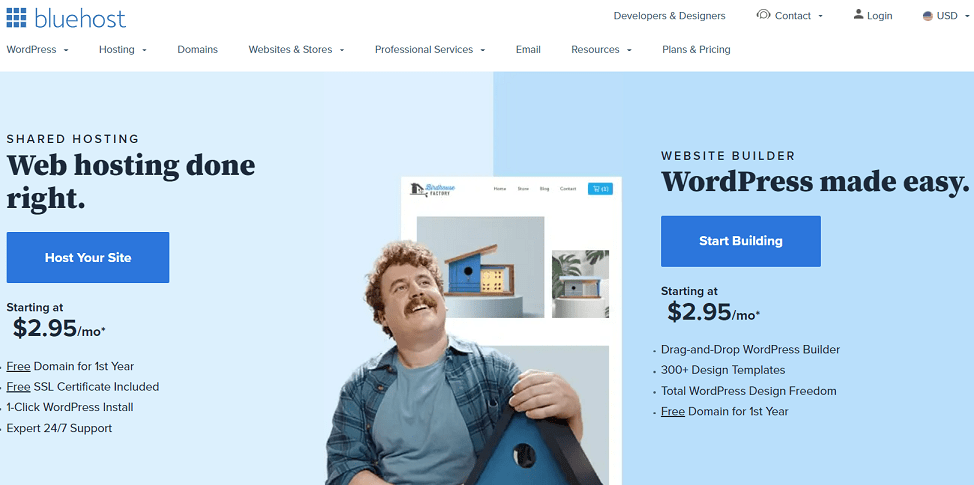 Bluehost homepage
