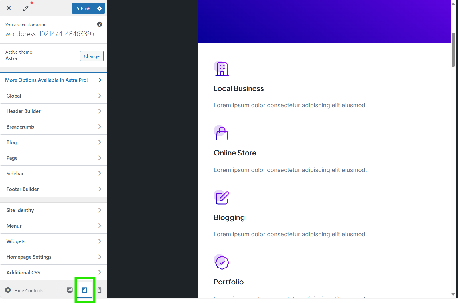 Using WordPress Customizer for mobile
