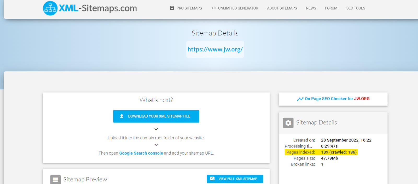 Sitemap of most translated website