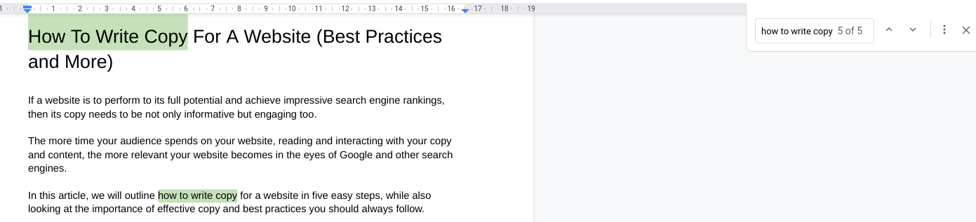 Checking the number of used keywords in the Google doc