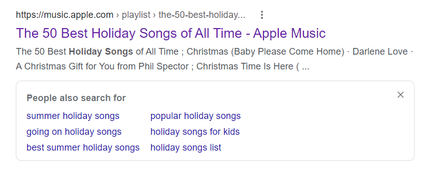 Holiday songs PASF results