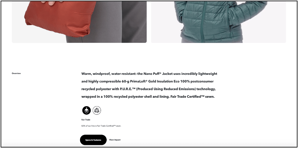 The product description on Patagonia