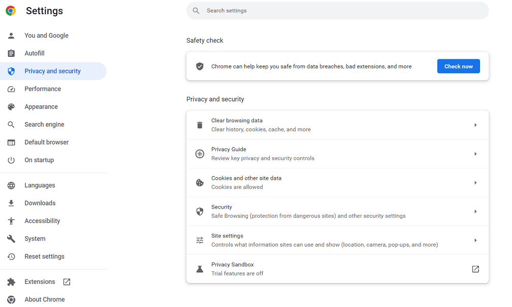 Cache setting in Chrome